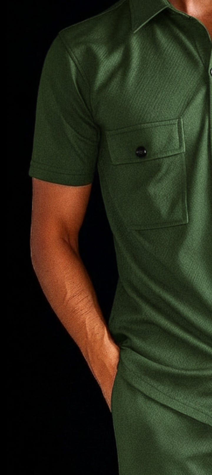 New Safari Waffle Honeycomb Design Tracksuit Set (Button shirt+Trouser) : dark Zinc