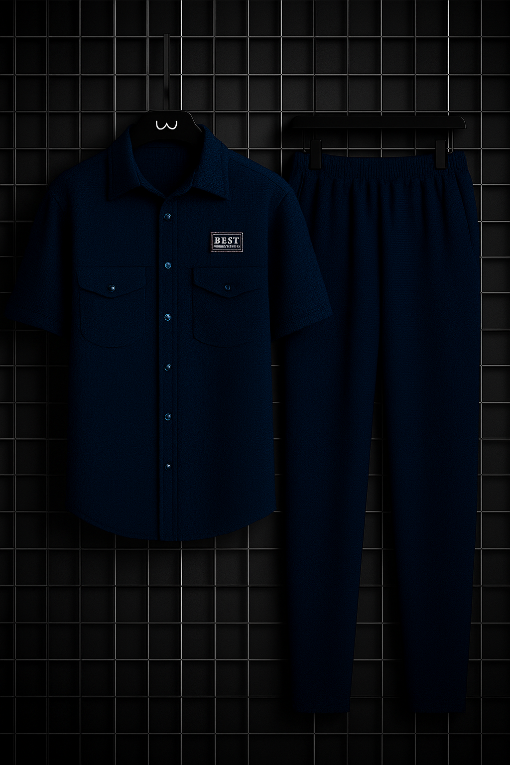 New Safari Waffle Design Tracksuit Set (Button shirt+Trouser) Zinc