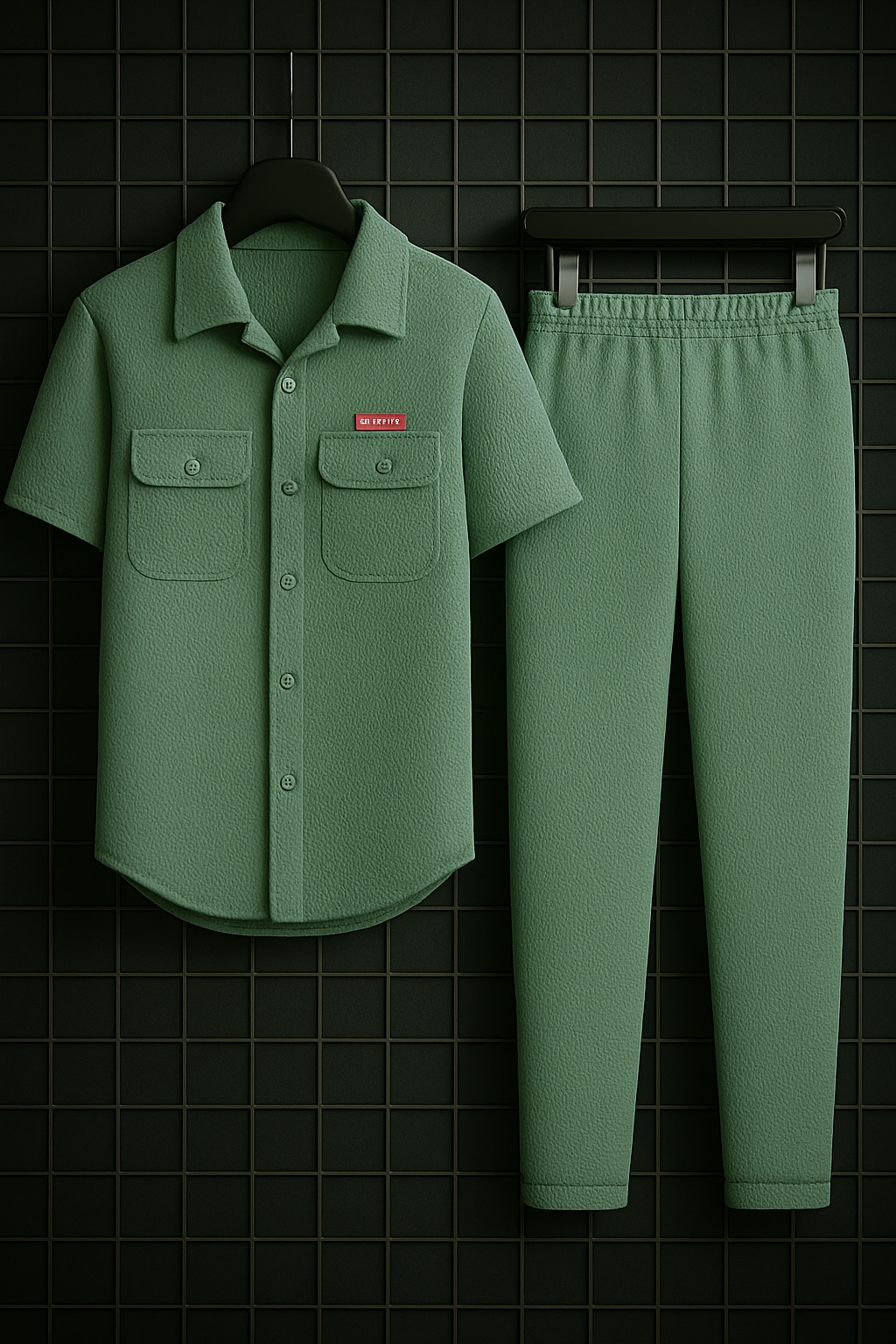 New Safari Waffle Design Tracksuit Set (Button shirt+Trouser) Blue