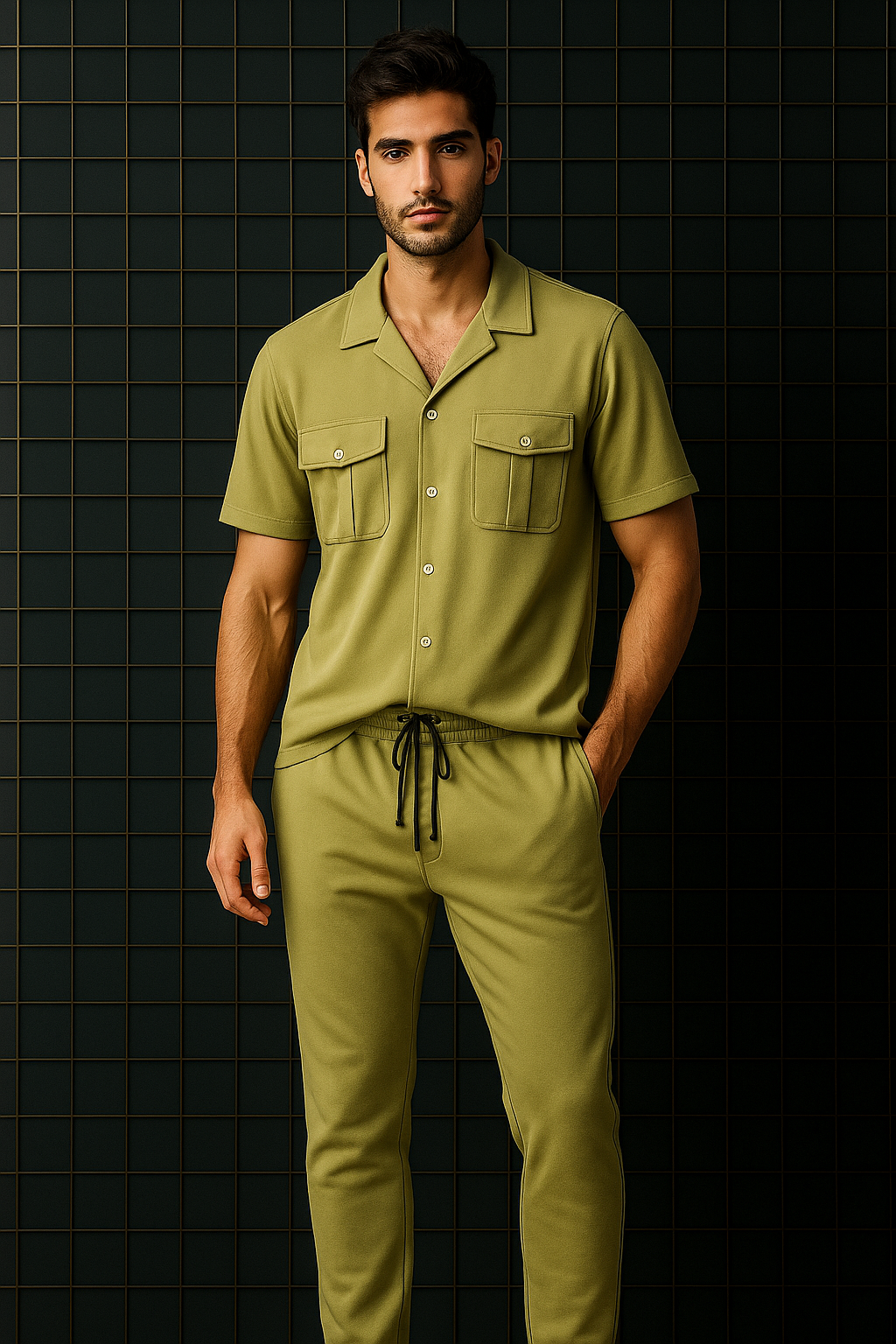 Imported Safari Plain Design Tracksuit Set (Button shirt+Trouser) Outfit