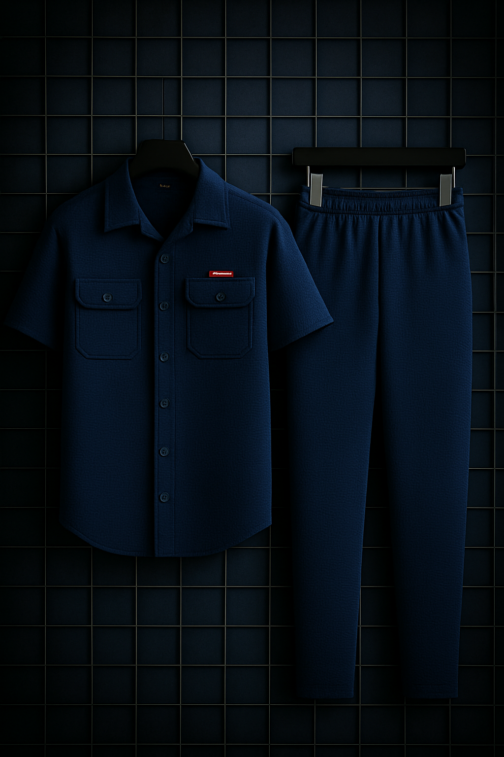 New Safari Waffle Design Tracksuit Set (Button shirt+Trouser) Blue