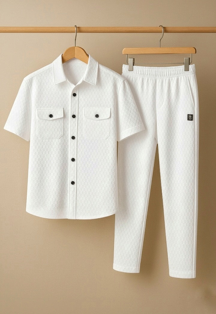 New Safari Honeycomb Waffle Design Tracksuit Set (Button shirt+Trouser) • ORIGINAL