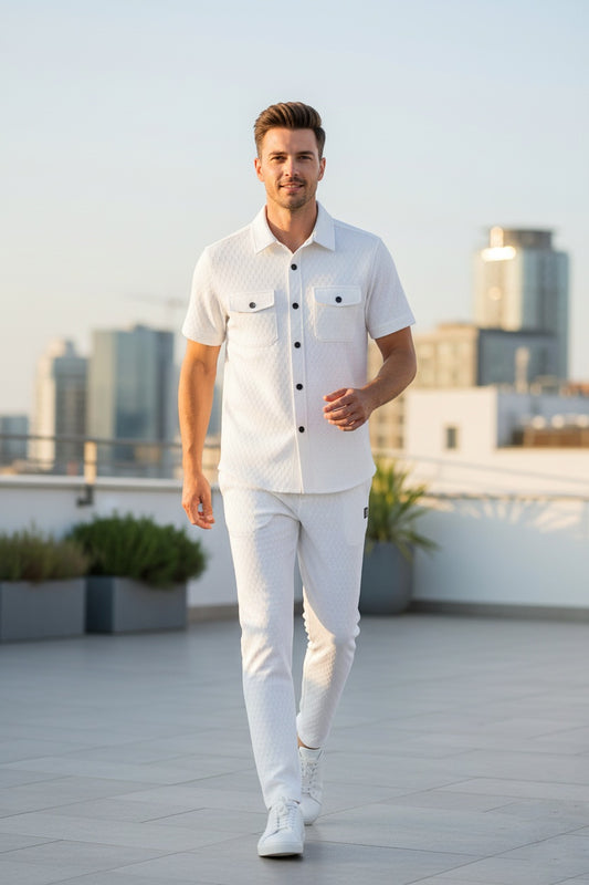 New Safari Honeycomb Waffle Design Tracksuit Set (Button shirt+Trouser) • ORIGINAL