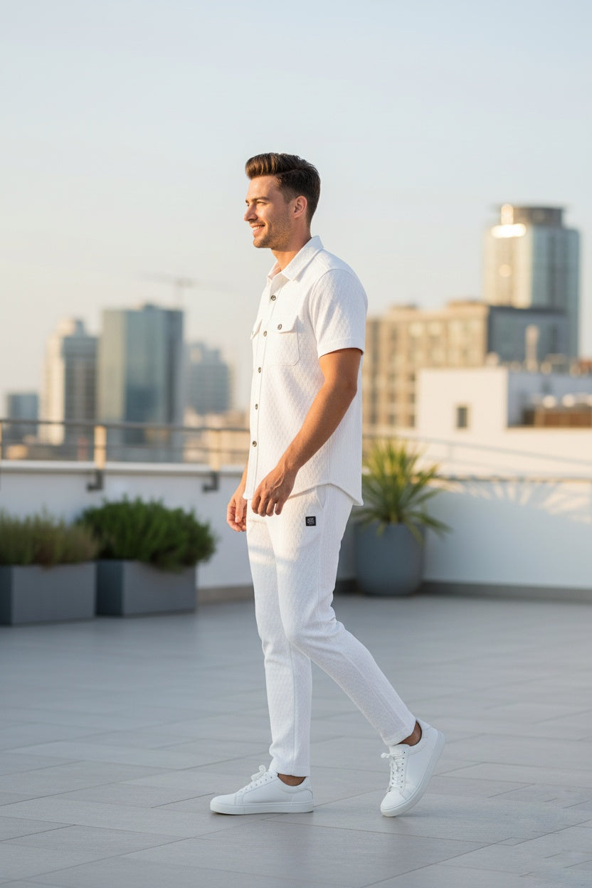 New Safari Honeycomb Waffle Design Tracksuit Set (Button shirt+Trouser) • ORIGINAL