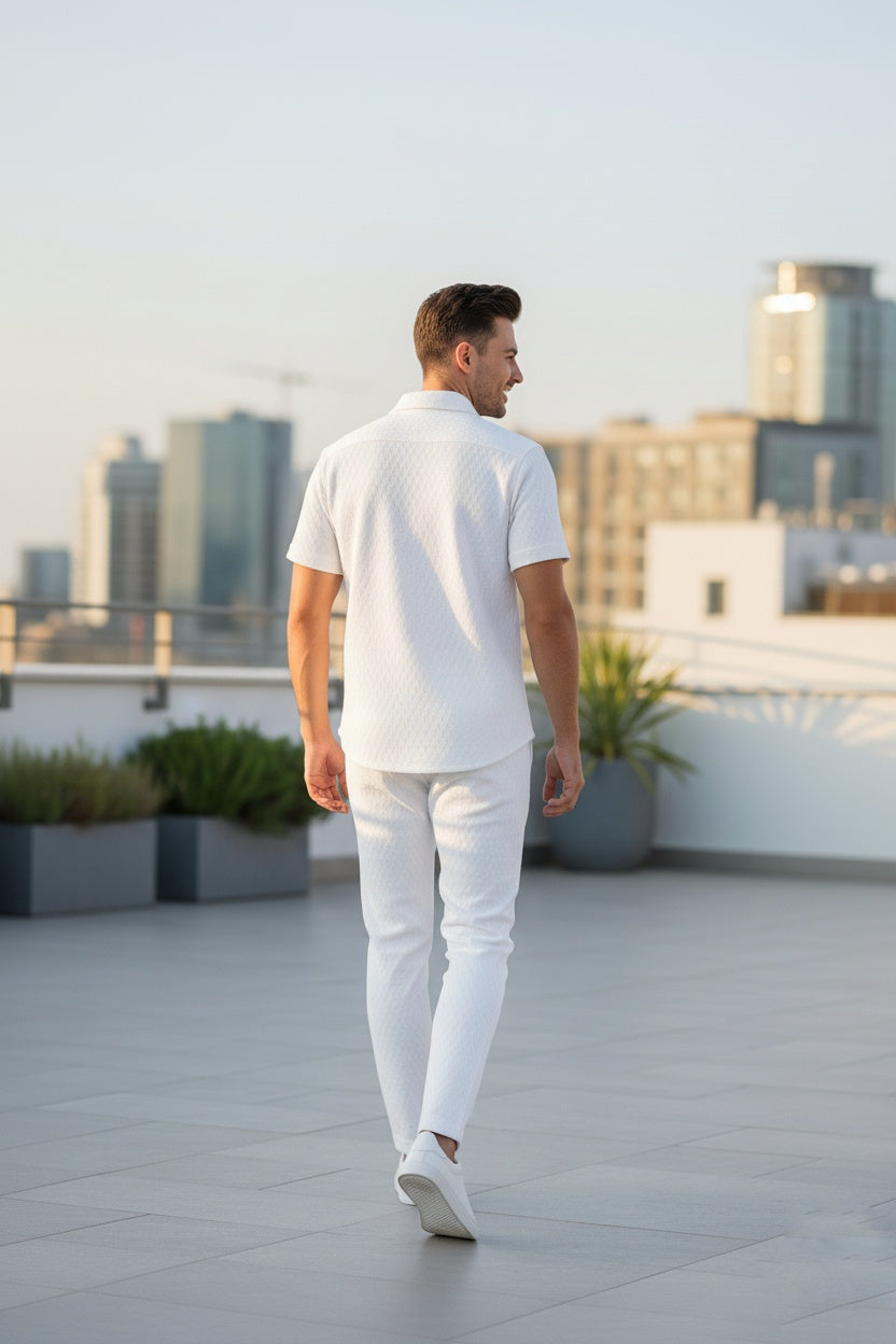 New Safari Honeycomb Waffle Design Tracksuit Set (Button shirt+Trouser) • ORIGINAL