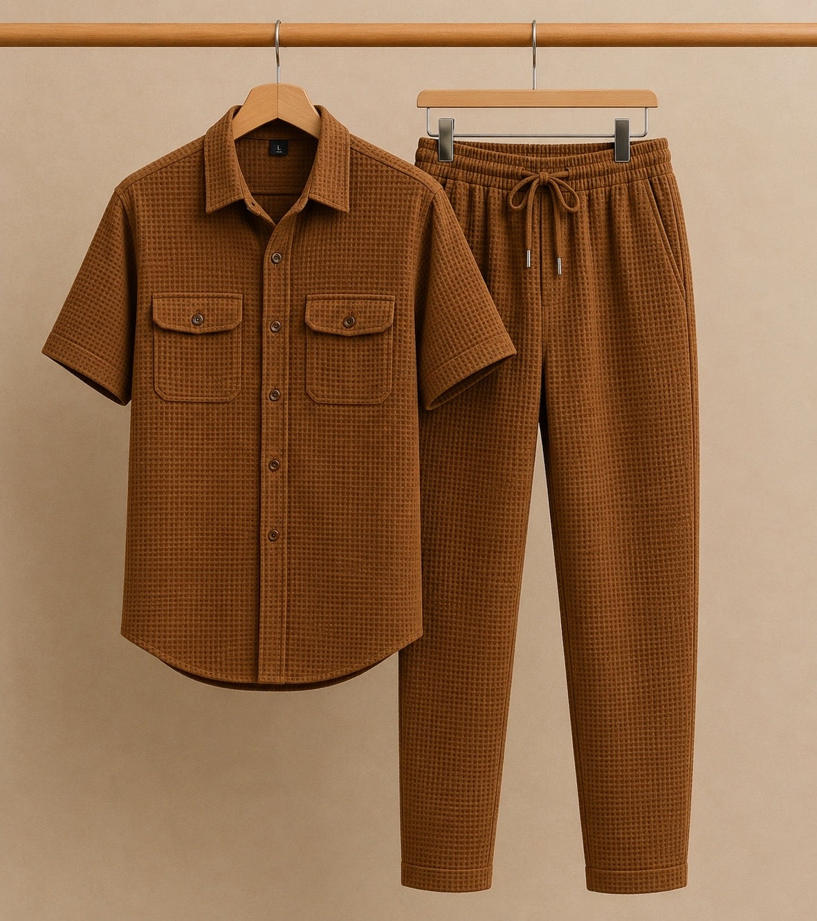 New Safari Blend Design Tracksuit Set (Button shirt+Trouser) • Bargandi Waffel O