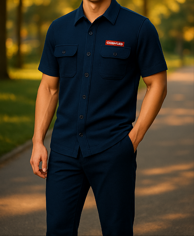 New Safari Waffle Design Tracksuit Set (Button shirt+Trouser) Zinc