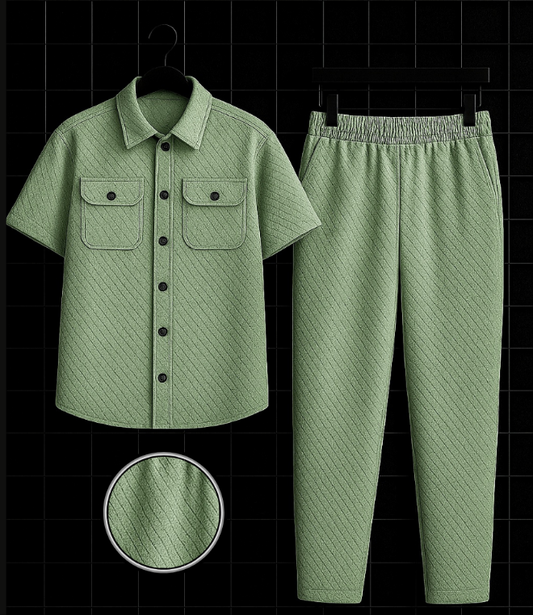 New Safari Waffle Honeycomb Design Tracksuit Set (Button shirt+Trouser) : Zinc