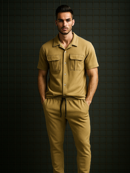 Imported Safari Plain Design Tracksuit Set (Button shirt+Trouser) Outfit