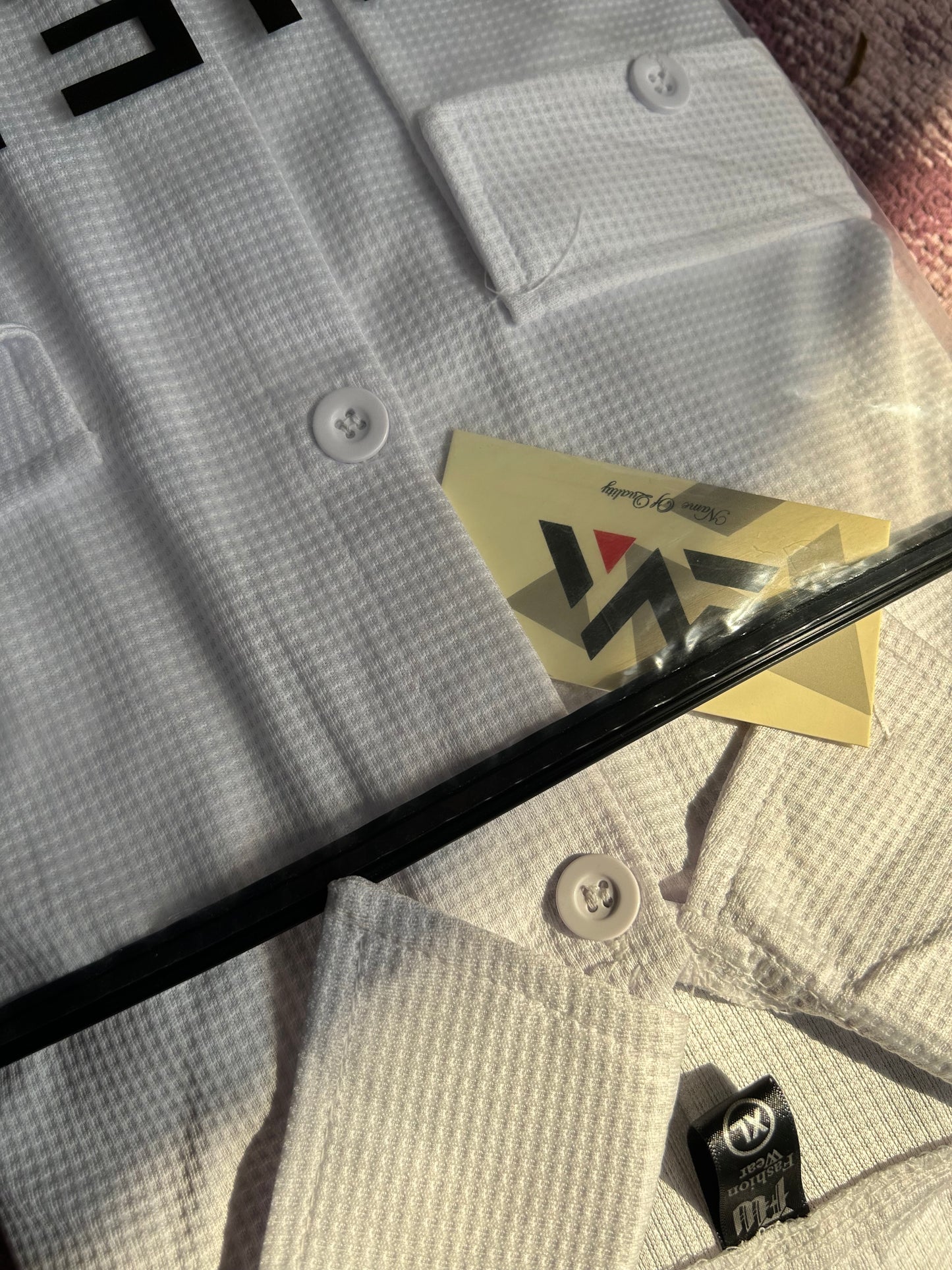 New Safari Blend Design Tracksuit Set (Button shirt+Trouser) • Light White O