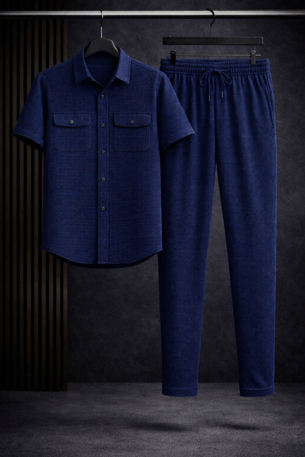 New Safari Blend Design Tracksuit Set (Button shirt+Trouser) • Blue Waffle O