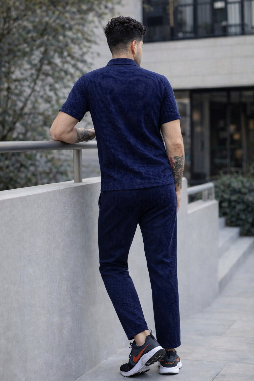 New Safari Blend Design Tracksuit Set (Button shirt+Trouser) • Blue Waffle O