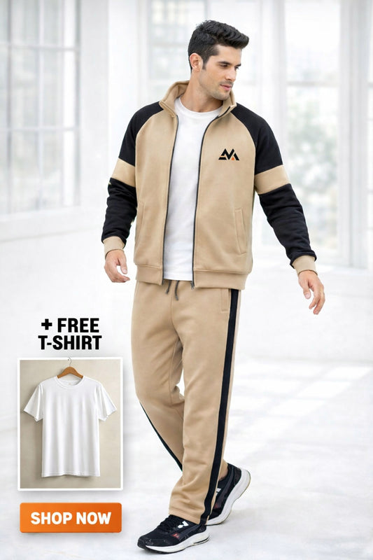 Winter Premium BROWN AND BLACK Tracksuit With Free T-shirt– Special Edition -BROWN BLACK