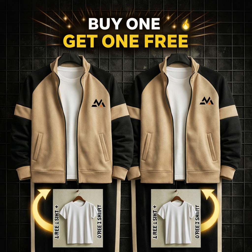 BUY 1 Get 1 Free  Winter Premium BROWN AND BLACK Tracksuit with free T-shirt -Total 2Tracksuits+ 2Tshirts -BEIGE BLACK