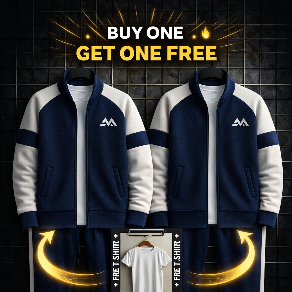 BUY 1 Get 1 Free Winter Premium Blue AND WHITE Tracksuit With Free T-shirt–Total 2Tracksuits+ 2Tshirts - thunder Blue White