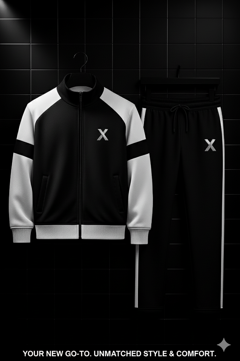 Winter Premium white & Black Tracksuit – Signature “X” Edition black-White
