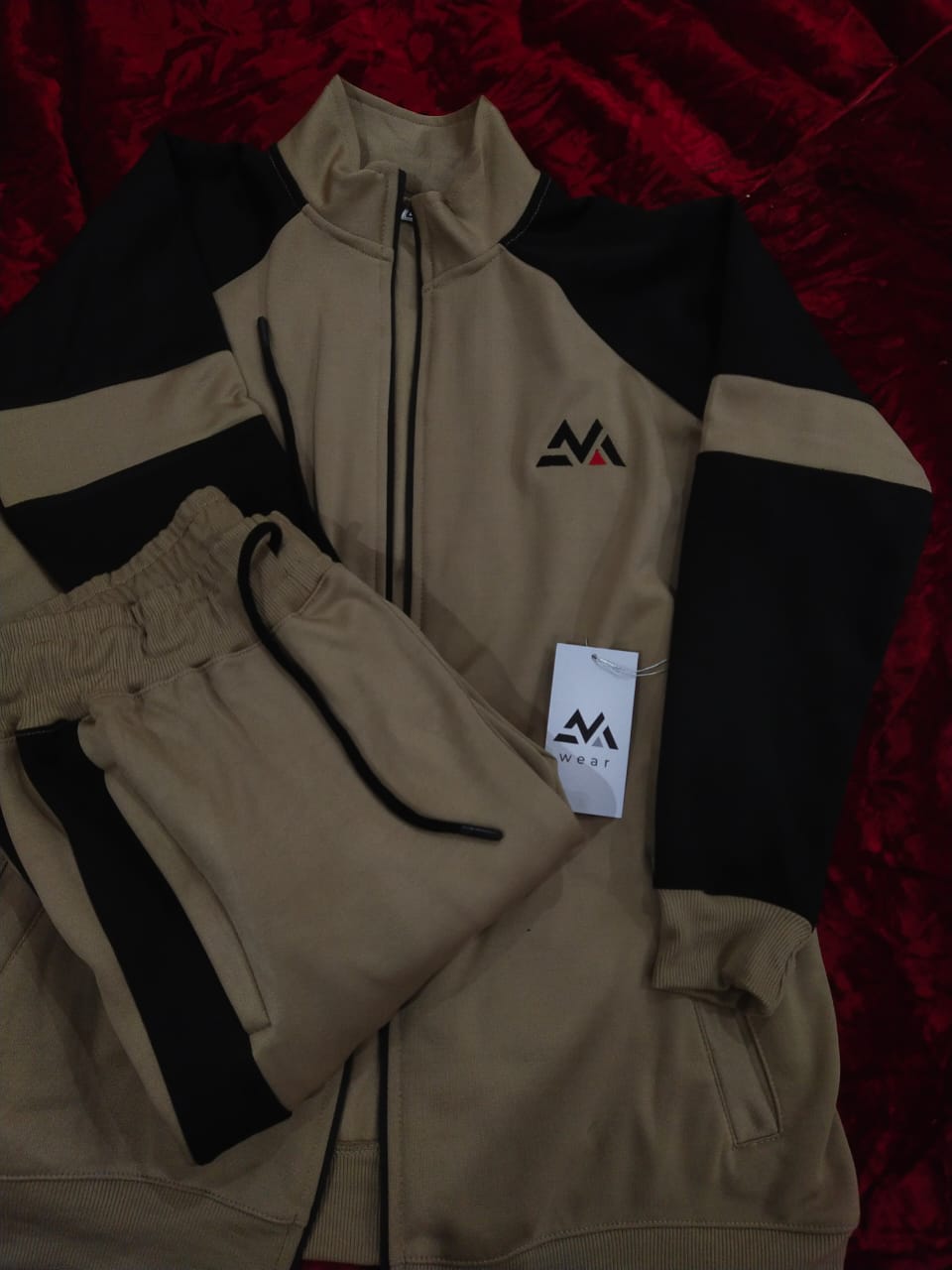 Winter Premium BROWN AND BLACK Tracksuit with free T-shirt -Special Edition -BEIGE BLACK