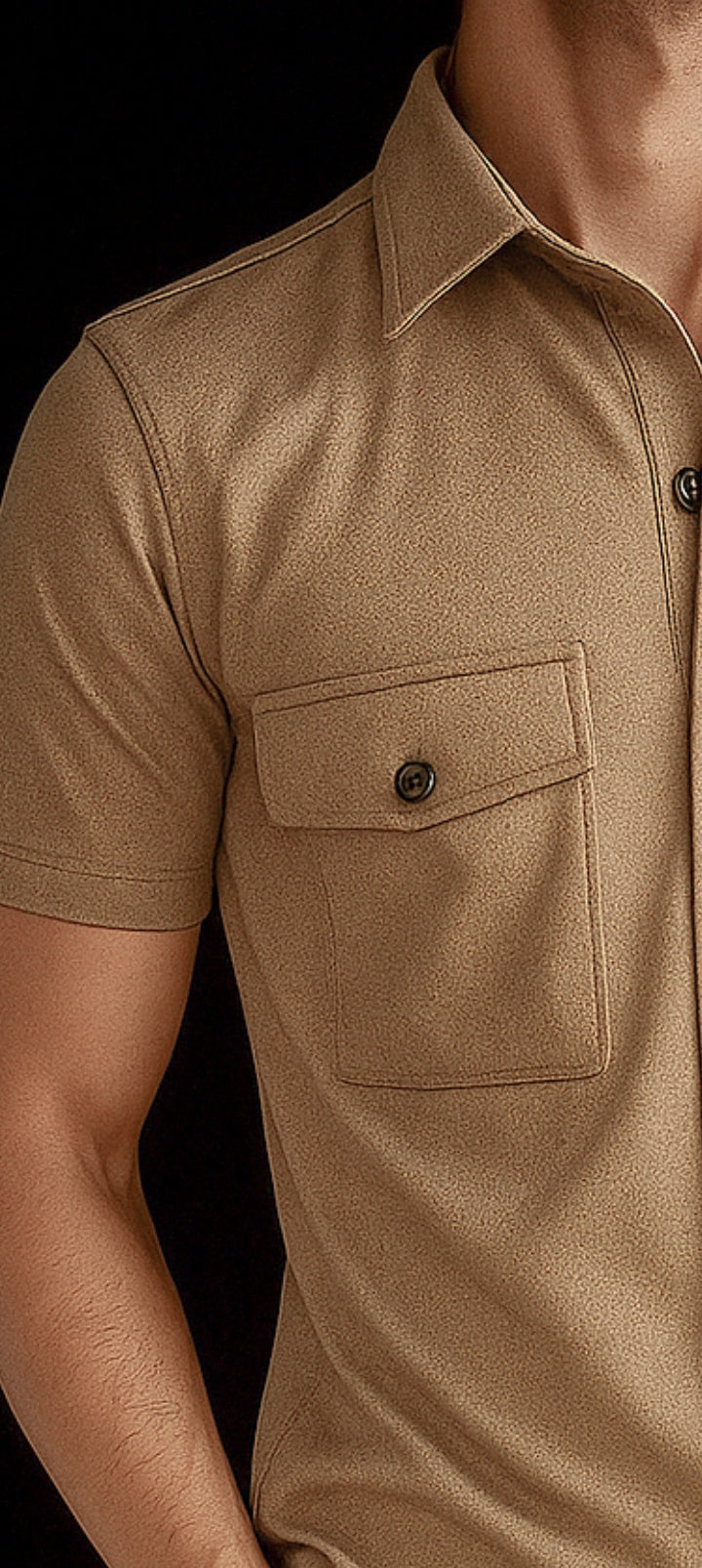 New Safari Waffle Honeycomb Design Tracksuit Set (Button shirt+Trouser) : Beige Golden