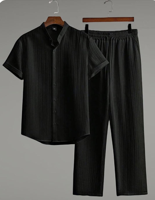 New Safari Blend Design Tracksuit Set (Button shirt+Trouser) • Black Huawei