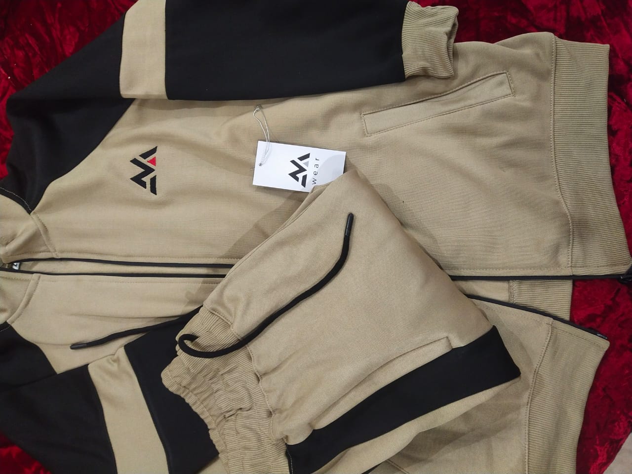 Winter Premium BROWN AND BLACK Tracksuit with free T-shirt -Special Edition -BEIGE BLACK