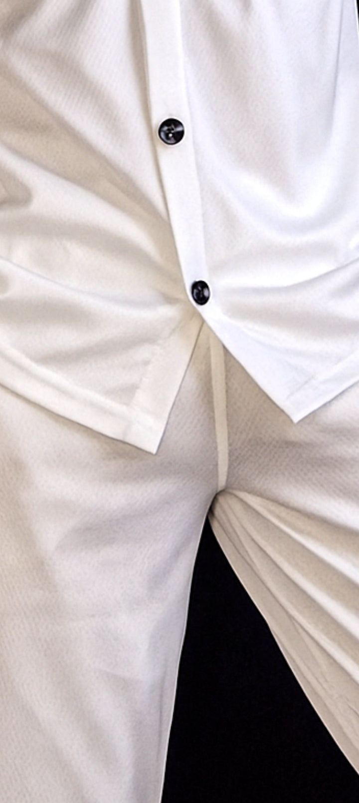 New Safari Waffle Honeycomb Design Tracksuit Set (Button shirt+Trouser) : WHITE