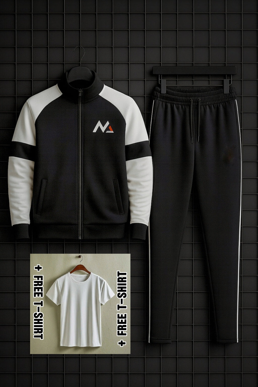 Winter Premium WHITE AND BLACK Tracksuit With Free T-shirt–Special Edition - BLACK WHITE