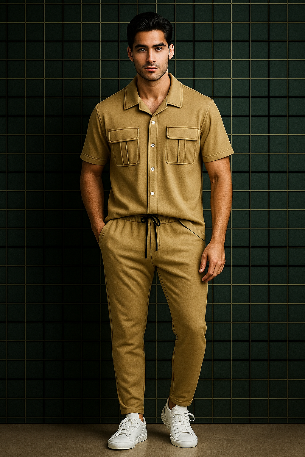 New Safari Plain Design Tracksuit Set (Button shirt+Trouser) Outfit Brown 🤎