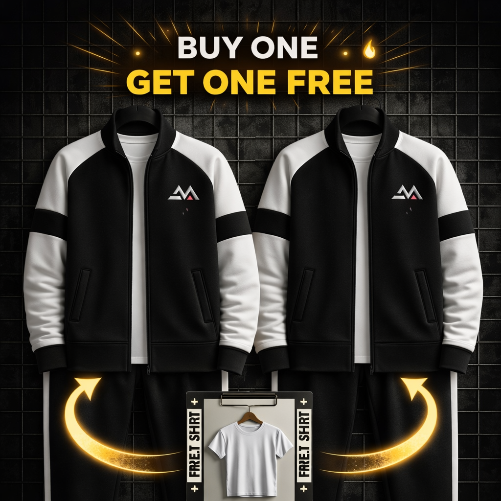 BUY 1 Get 1 Free Winter Premium WHITE AND BLACK Tracksuit With Free T-shirt–Total 2Tracksuits+ 2Tshirts - BLACK WHITE