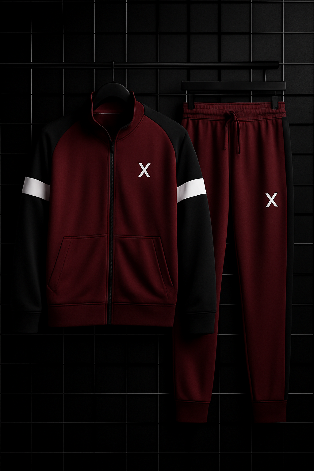 Winter Premium Maroon & Black Tracksuit – Signature “X” Edition Red-Black