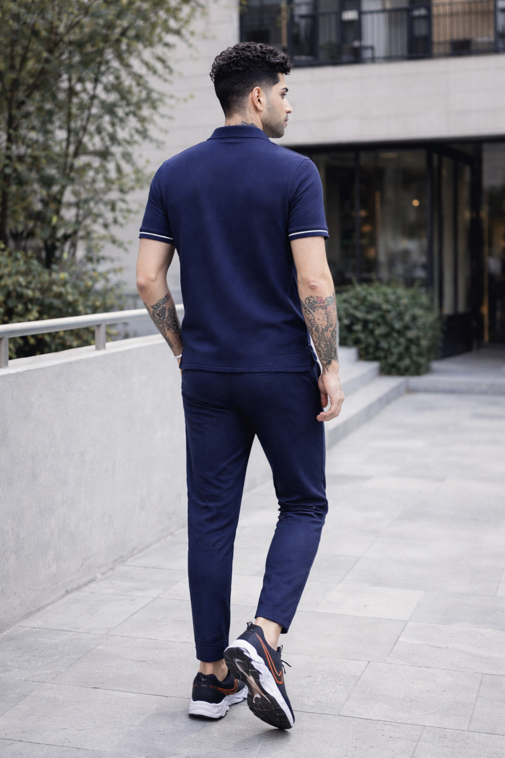 New Safari Blend Design Tracksuit Set (Button shirt+Trouser) • Blue Waffle N