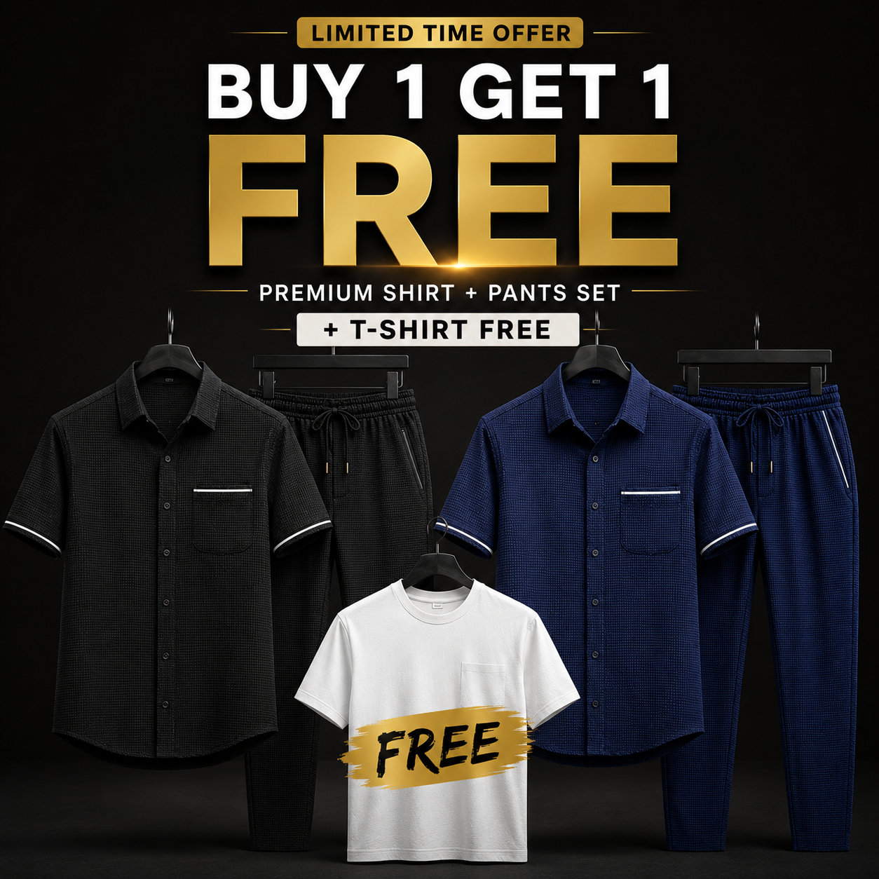 BUY 1 GET 1 Safari Tracksuit Set + Free T-shirt• Blue+Black-T