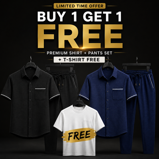 BUY 1 GET 1 Safari Tracksuit Set + Free T-shirt• Blue+Black-N
