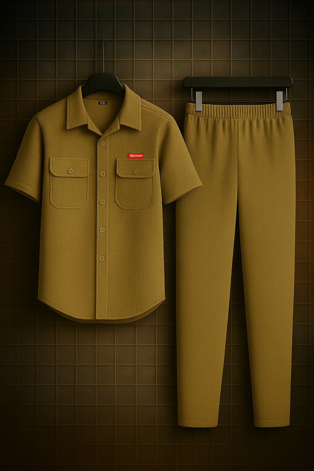 New Safari Waffle Design Tracksuit Set (Button shirt+Trouser) Light White