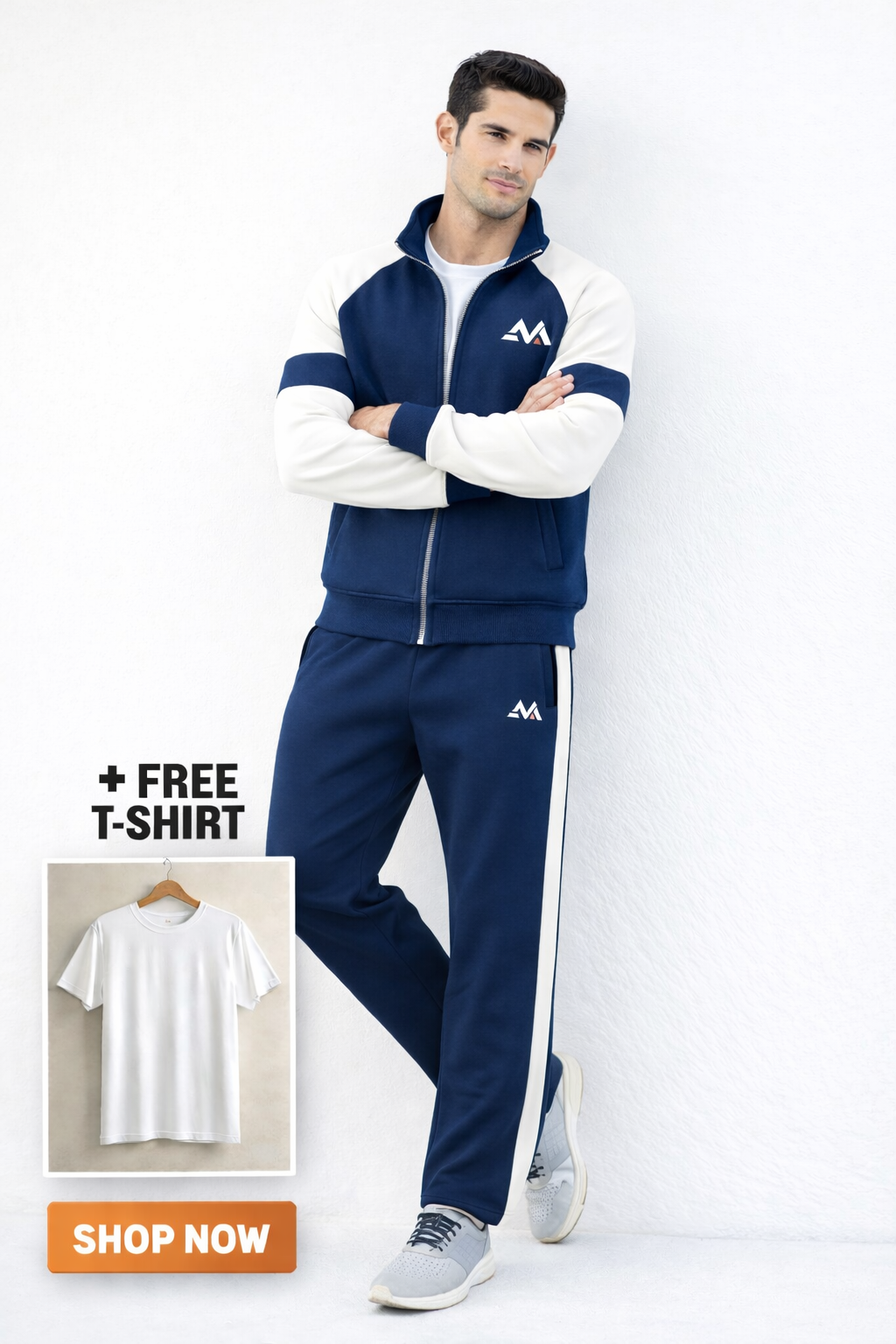 Winter Premium Blue AND WHITE Tracksuit With Free T-shirt–Special Edition - Blue White