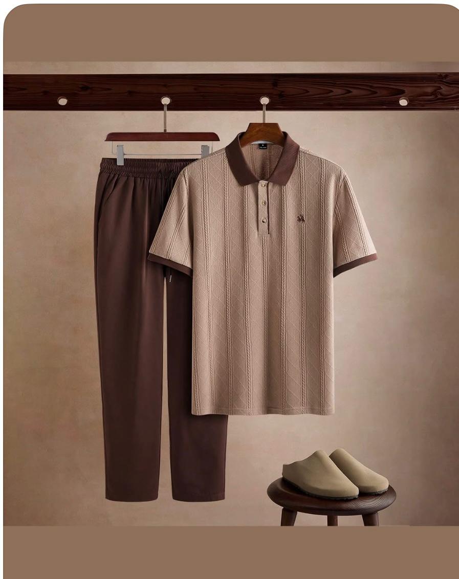 New Safari Plain Design Tracksuit Set (Button shirt+Trouser) •