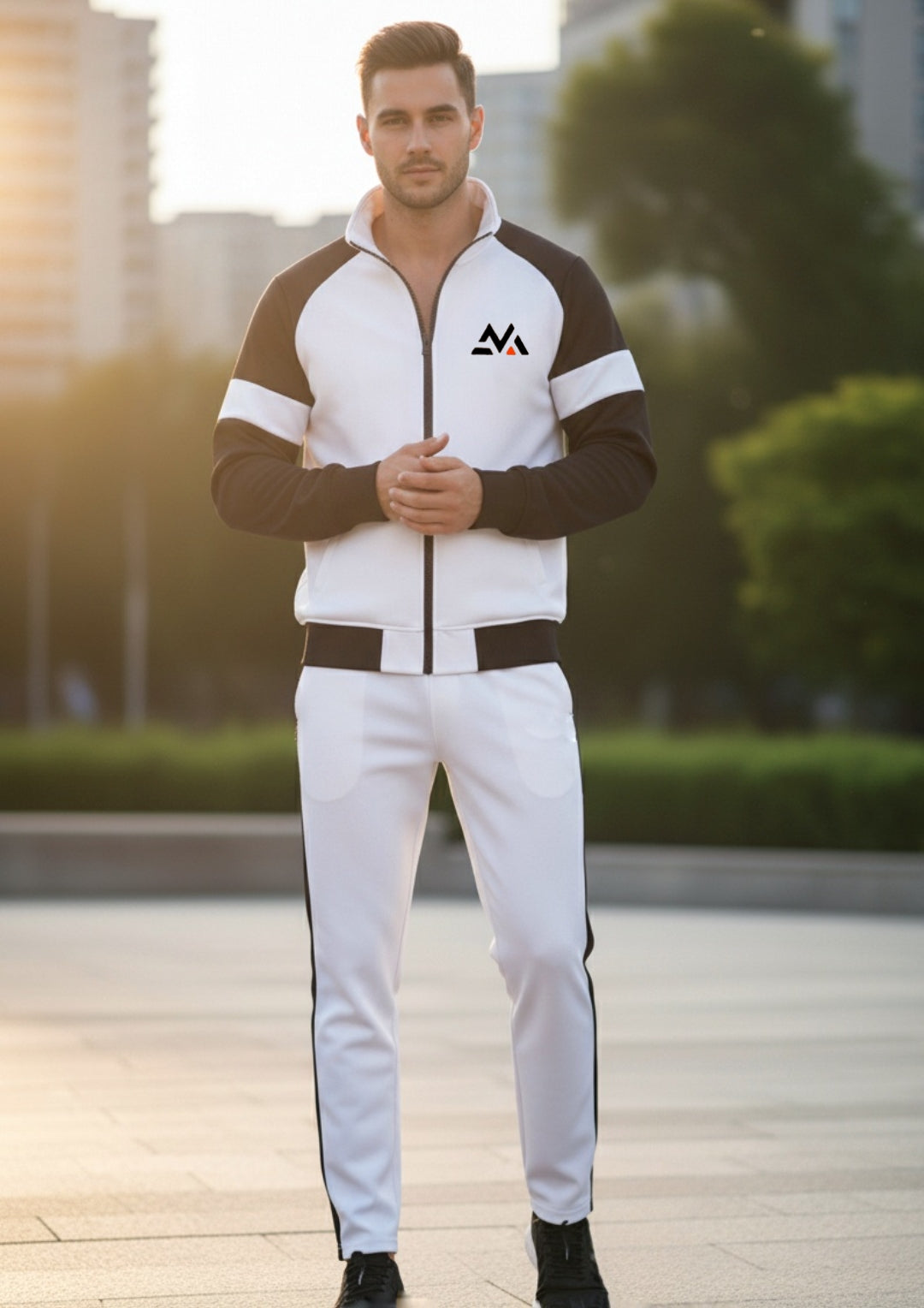 Winter Premium white & Black Tracksuit Free T shirt– Edition Full White-black arms