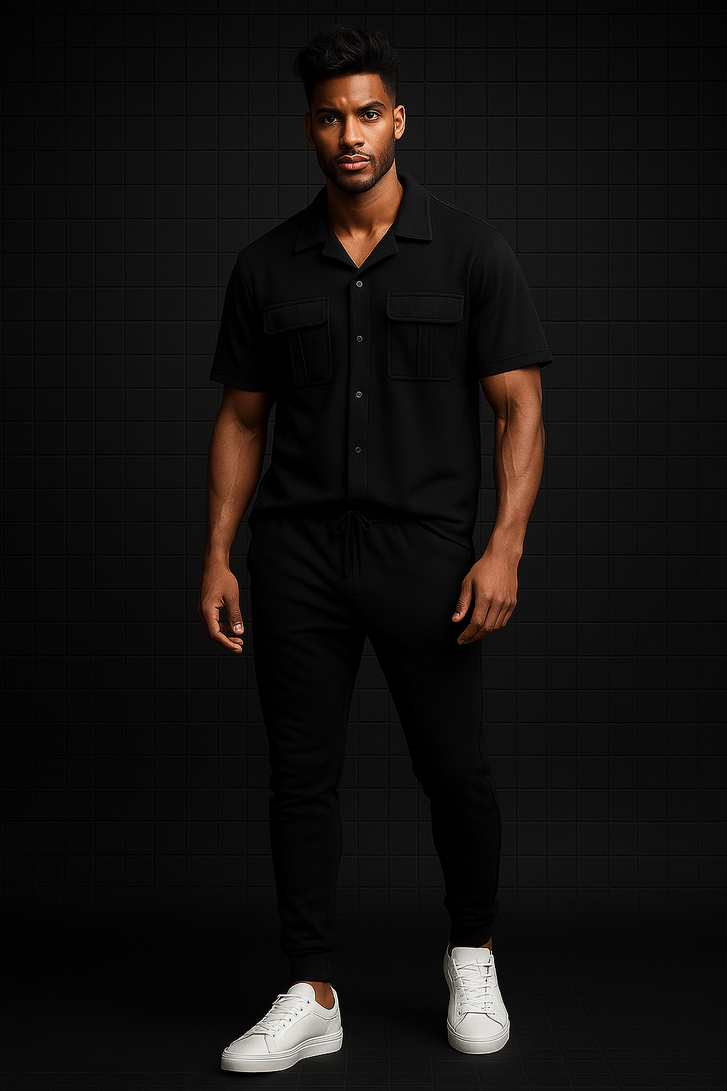 Imported Safari Plain Design Tracksuit Set (Button shirt+Trouser) Outfit