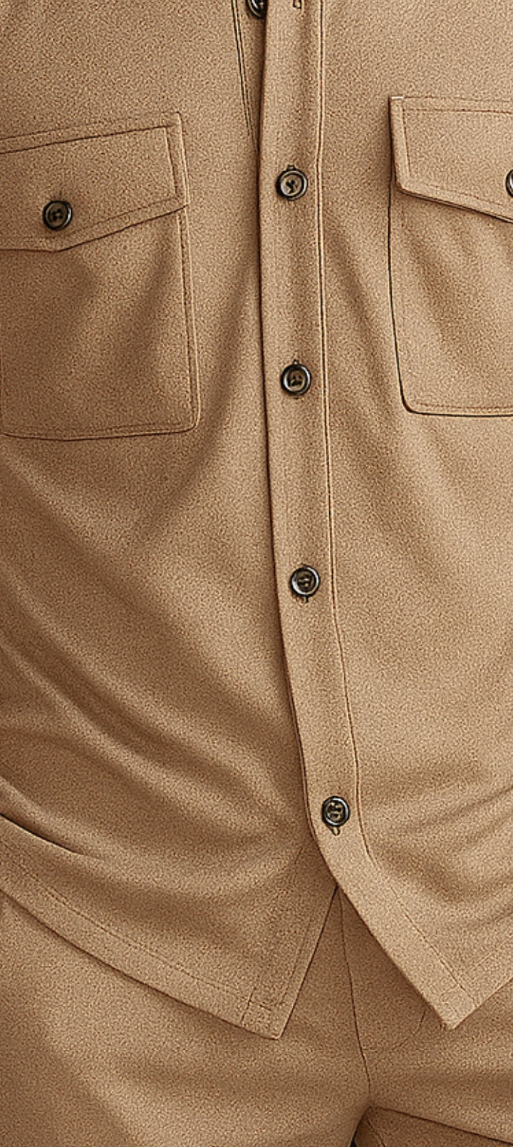 New Safari Waffle Honeycomb Design Tracksuit Set (Button shirt+Trouser) : Beige Golden
