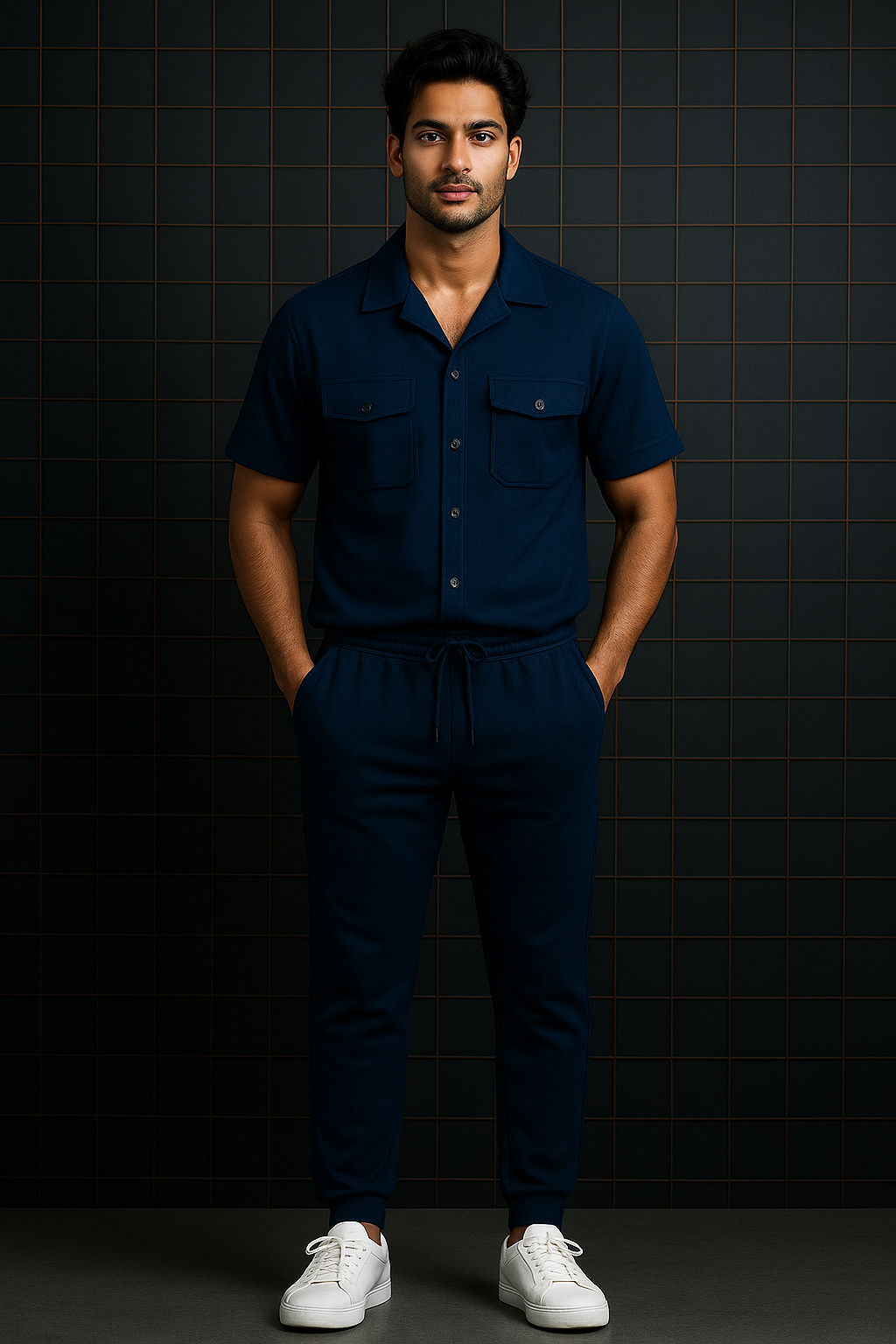 Imported Safari Plain Design Tracksuit Set (Button shirt+Trouser) Outfit