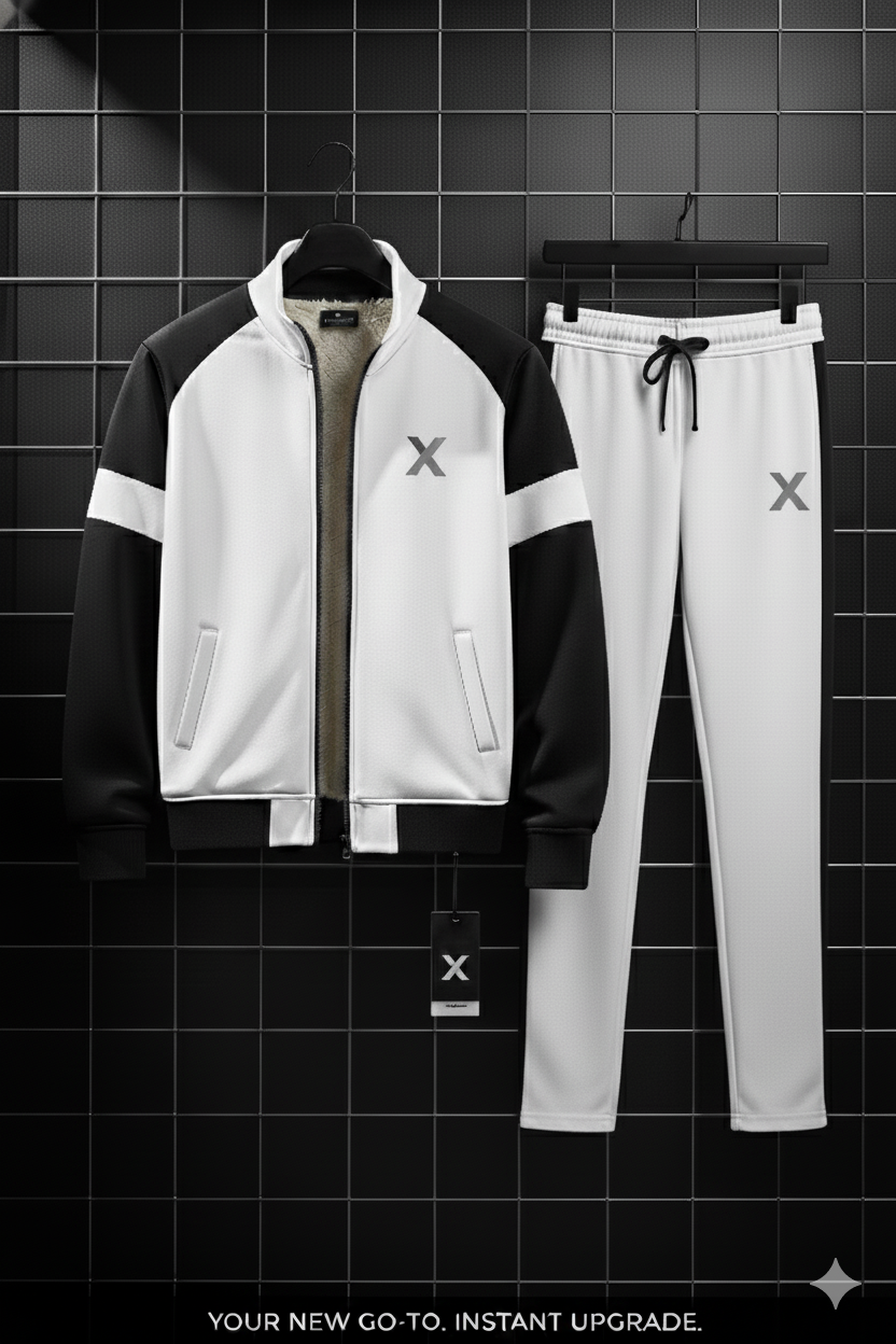 Winter Premium white & Black Tracksuit – Signature “X” Edition White-black